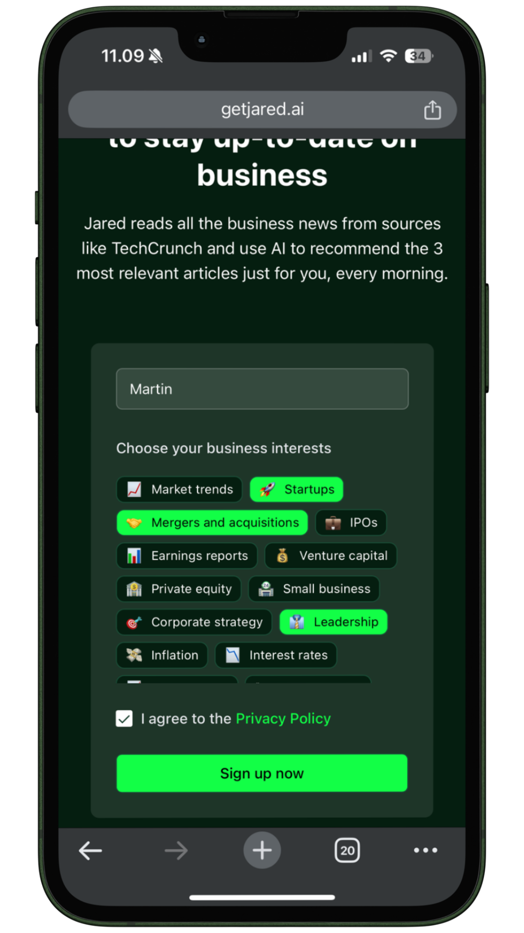 Choose your news interests preview